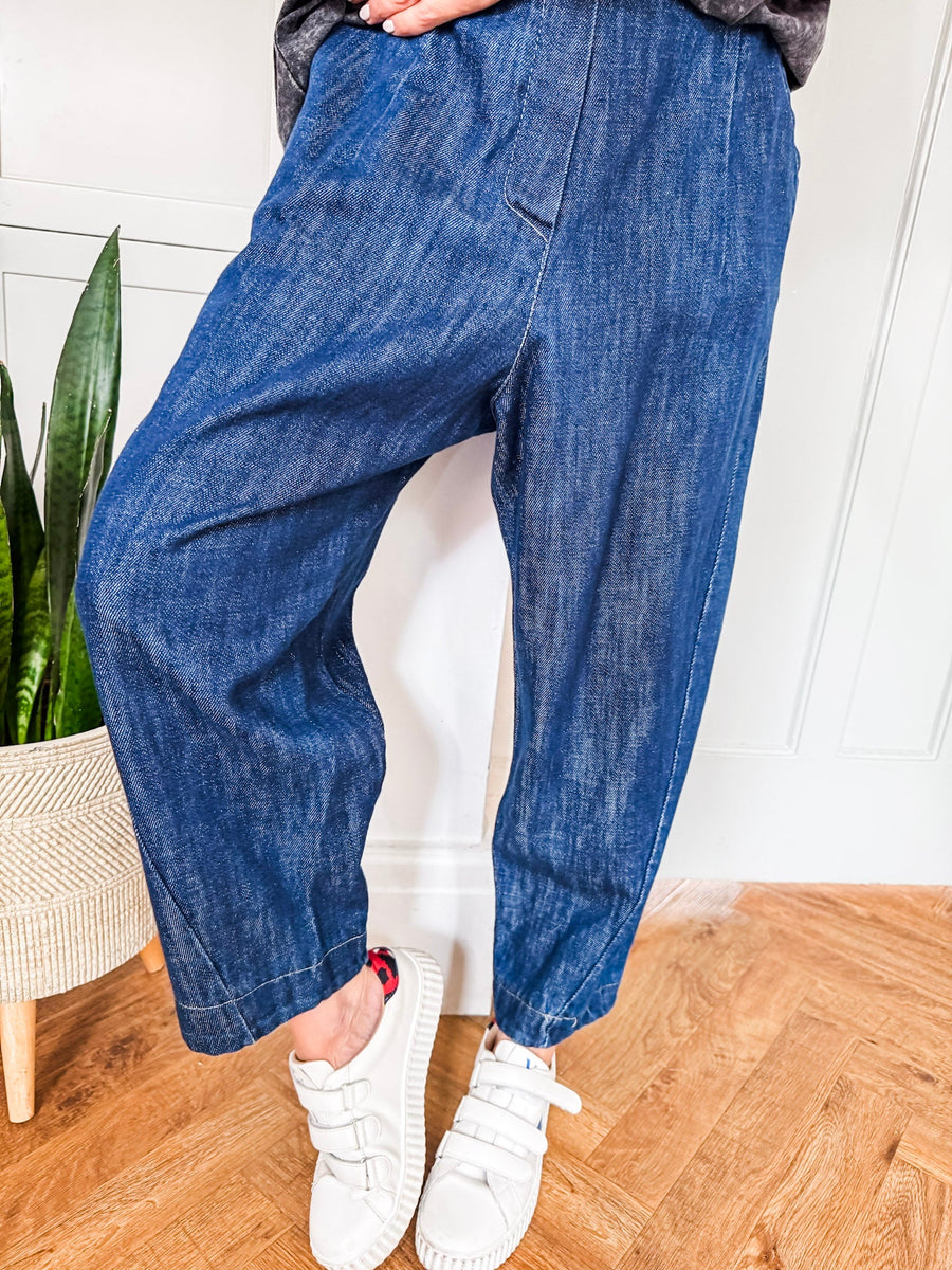 Barrel Leg Cotton Pants in Denim main image 1